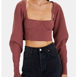 Jonathan Simkhai Standard Viola Recycled Rib Shawl Cropped Cardigan in Plum